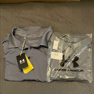 2 Under Armour Polo Shirt: Navy stripe and black stripe